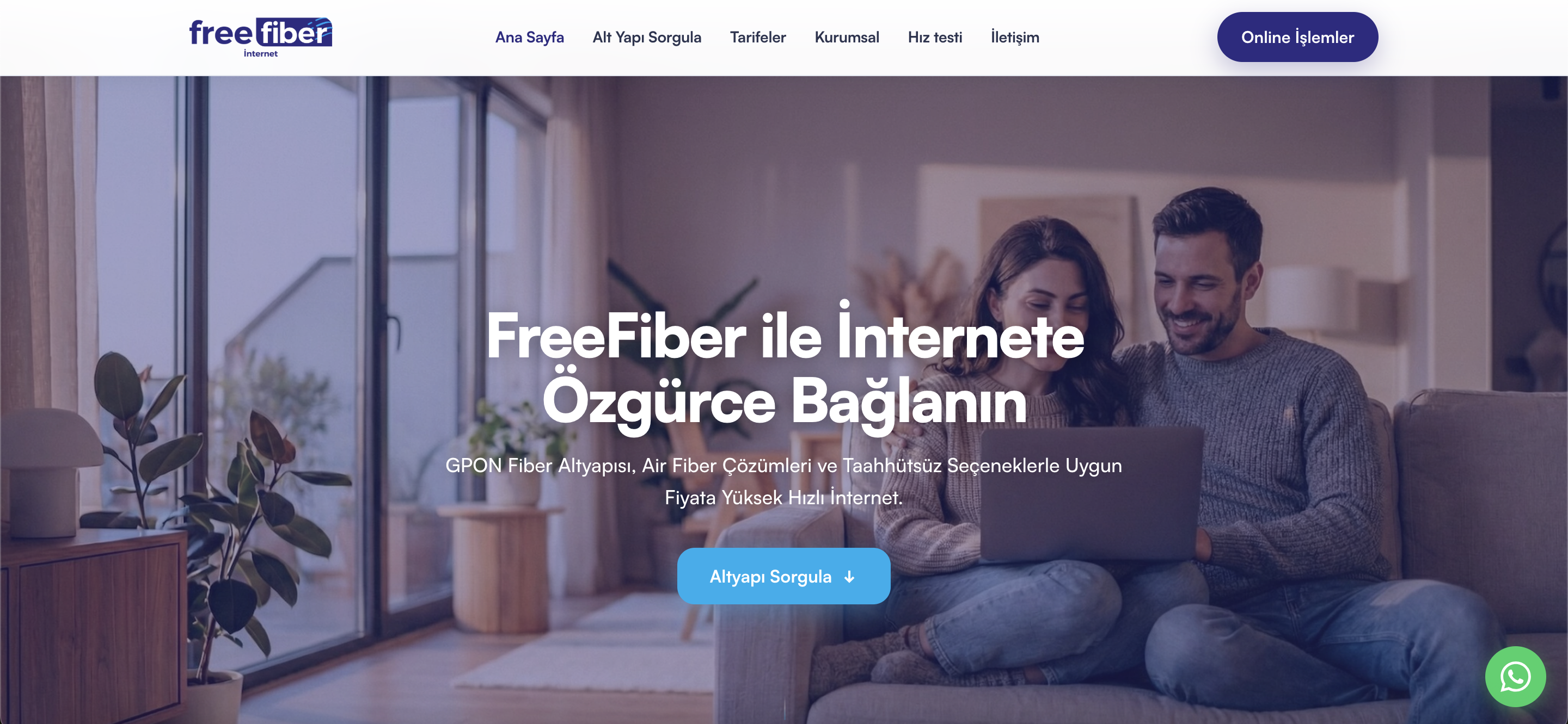 FreeFiber Web Sitesi ana sayfa